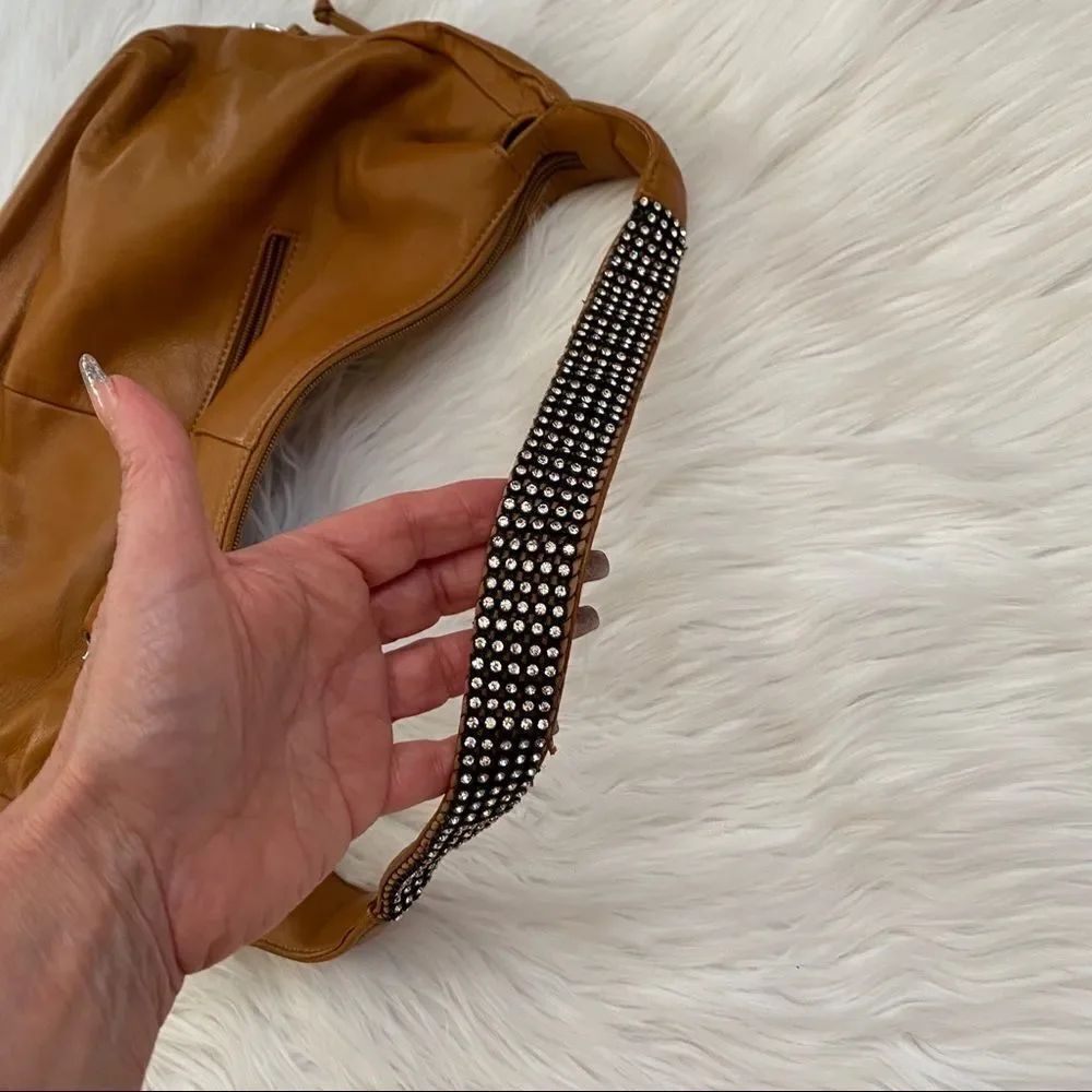DX Touch camel leather Swarovski Crystals hobo bag